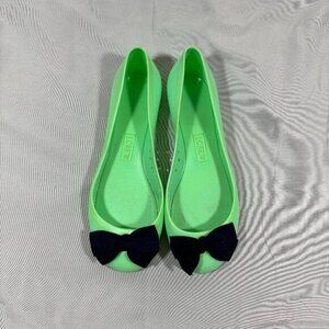 J. Crew Vintage Green And Black Rainy Day Bow Ballet Flats Rubber Jelly Shoes 7